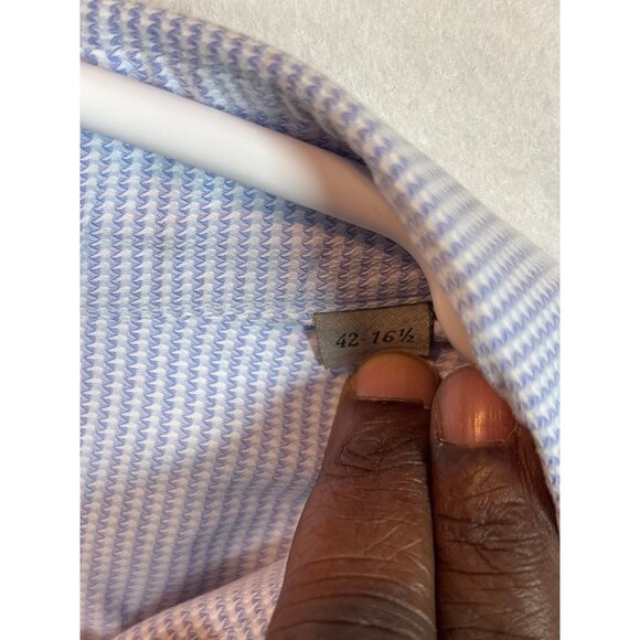 Canali Mens Dress Shirt Size 42 16.5 Blue & White Houndstooth Cotton Made In Ita - Picture 4 of 12